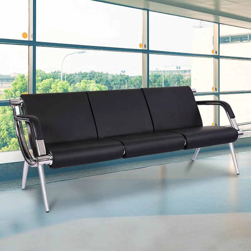 Kinbor - Chaise d'attente 3 places, Banc de réception en cuir PU pour aéroport, Chaise visiteur pour banque, salon, bureau, hôpital