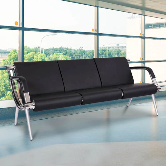 Kinbor - Chaise d'attente 3 places, Banc de réception en cuir PU pour aéroport, Chaise visiteur pour banque, salon, bureau, hôpital