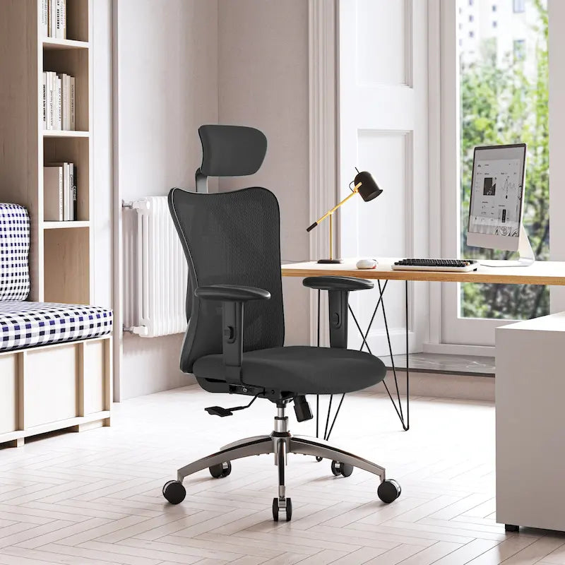 Chaise de bureau ergonomique SIHOO avec soutien lombaire réglable, Chaise de bureau dossier haut pour personnes grandes et fortes, Noir - 68*70*130