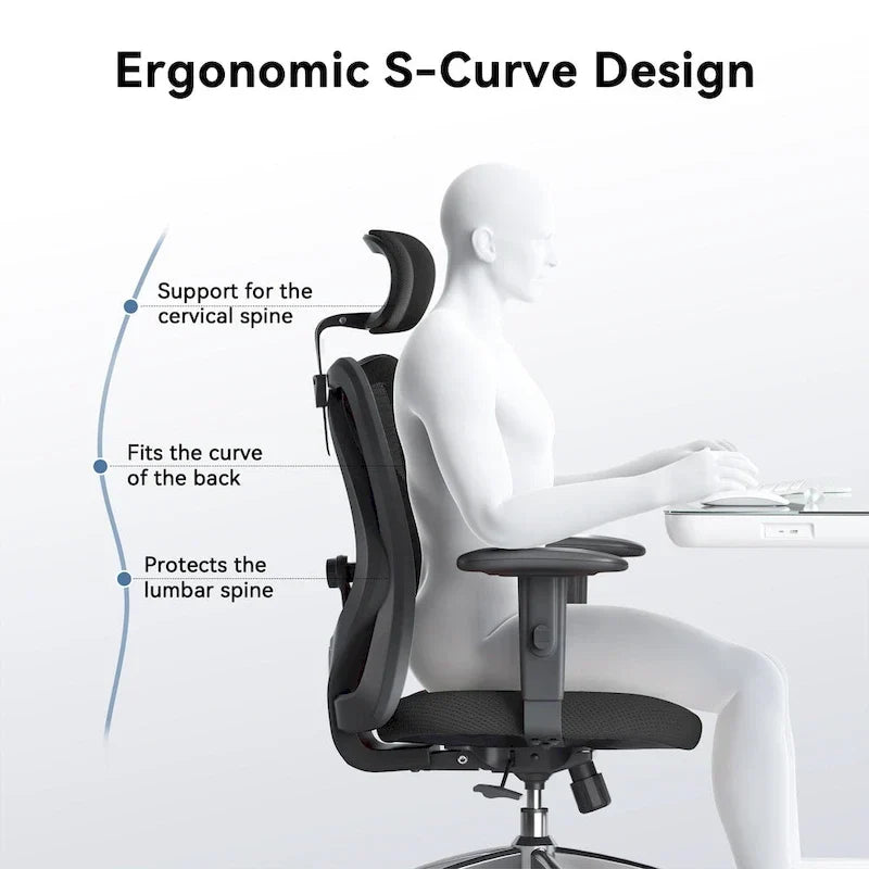 Chaise de bureau ergonomique SIHOO avec soutien lombaire réglable, Chaise de bureau dossier haut pour personnes grandes et fortes, Noir - 68*70*130