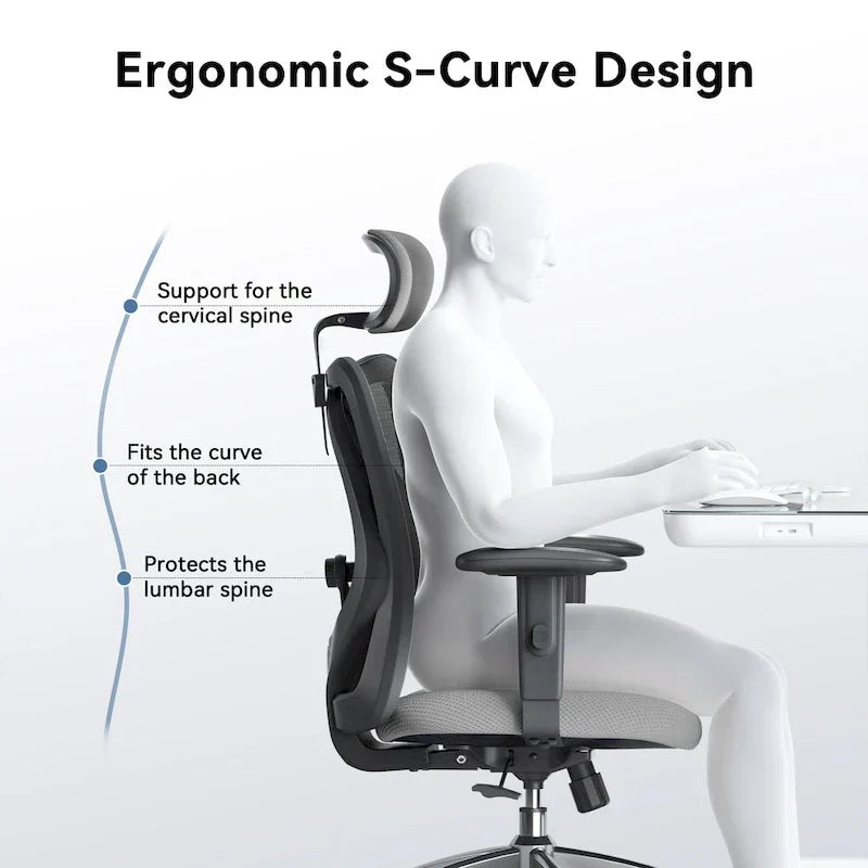 Chaise de bureau ergonomique SIHOO avec soutien lombaire réglable, Chaise de bureau dossier haut pour personnes grandes et fortes, Noir - 68*70*130