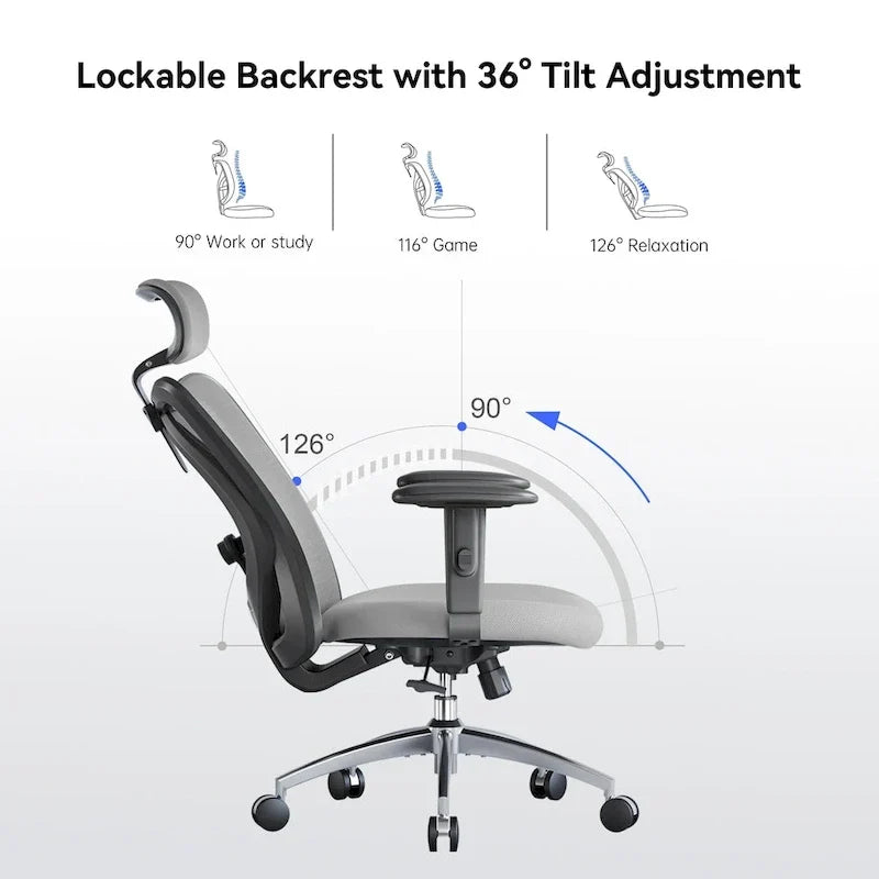 Chaise de bureau ergonomique SIHOO avec soutien lombaire réglable, Chaise de bureau dossier haut pour personnes grandes et fortes, Noir - 68*70*130