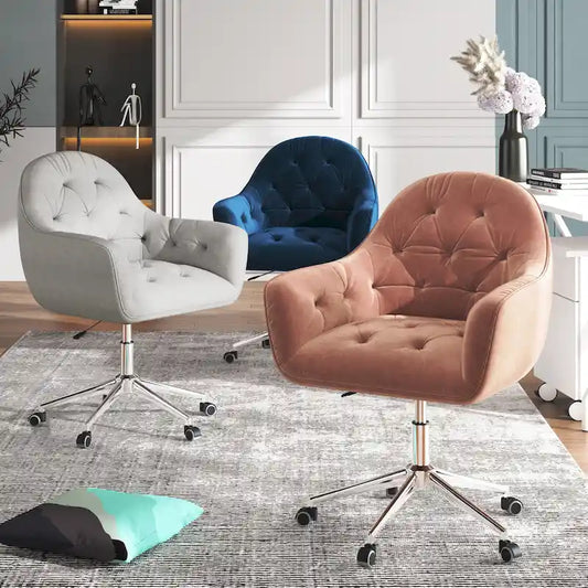 Chaise de bureau pivotante réglable en velours tufté Corvus Hernals