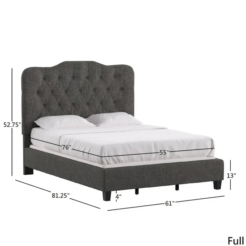 Lit Ginny de style classique en forme de dos-d'âne avec matelassage capitonné en losanges et diamants, par iNSPIRE Q