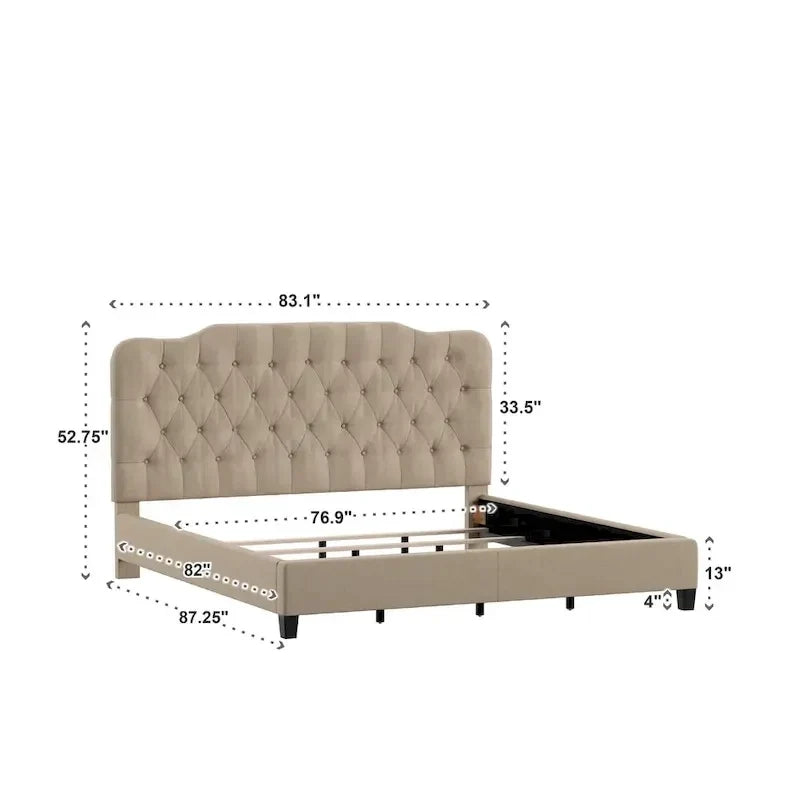 Lit Ginny de style classique en forme de dos-d'âne avec matelassage capitonné en losanges et diamants, par iNSPIRE Q