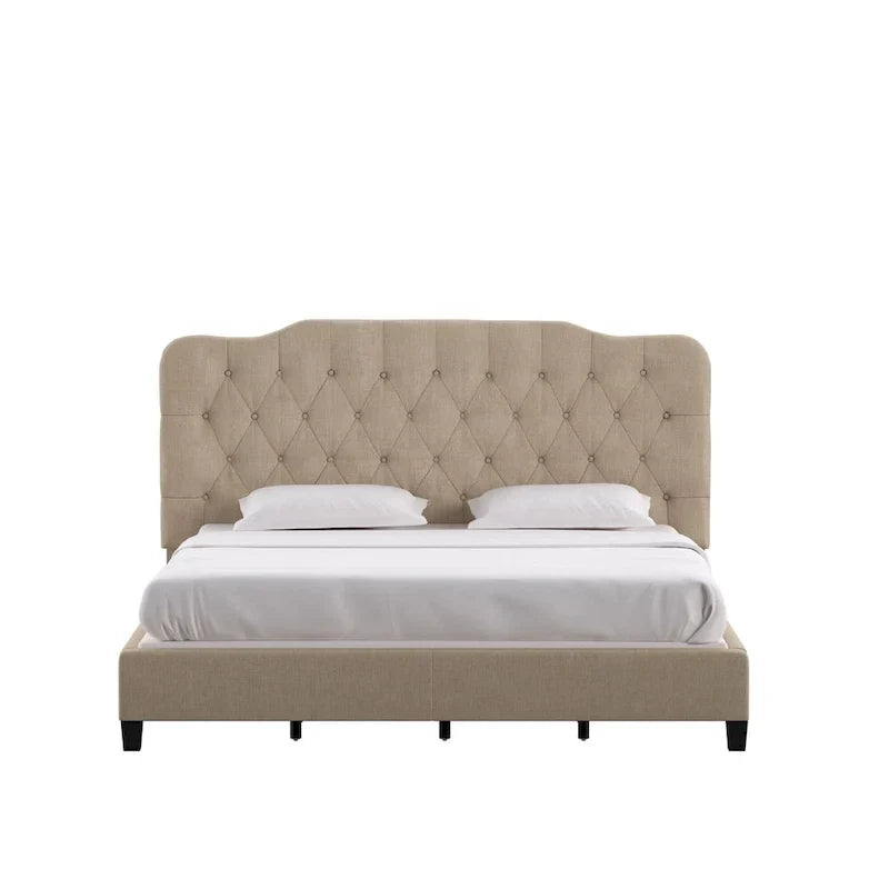 Lit Ginny de style classique en forme de dos-d'âne avec matelassage capitonné en losanges et diamants, par iNSPIRE Q