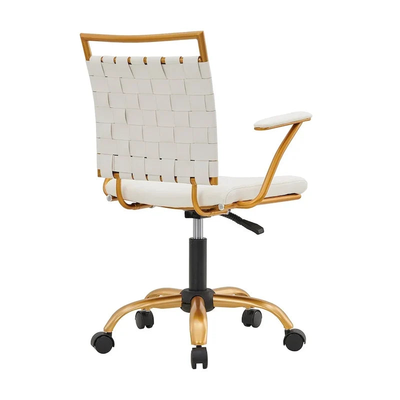 Chaise de bureau pivotante à dossier mi-haut en cuir doré LUXMOD pour ordinateur