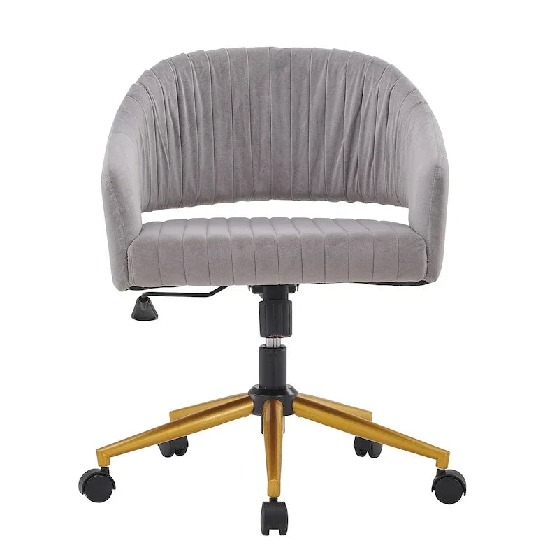 Chaise de bureau moderne dorée en velours pivotante et réglable en hauteur