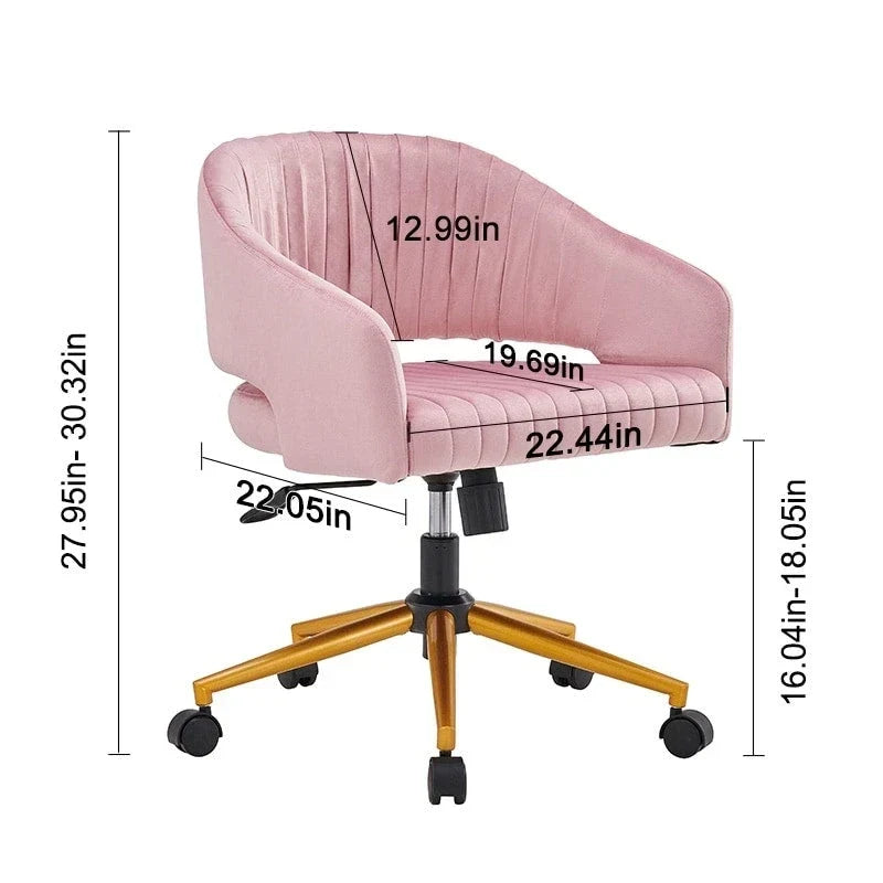Chaise de bureau moderne dorée en velours pivotante et réglable en hauteur