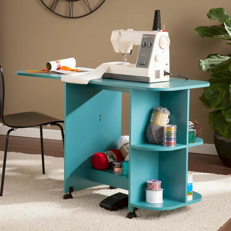 Table à couture/station d'artisanat roulante extensible Eastwick de SEI Furniture - Turquoise