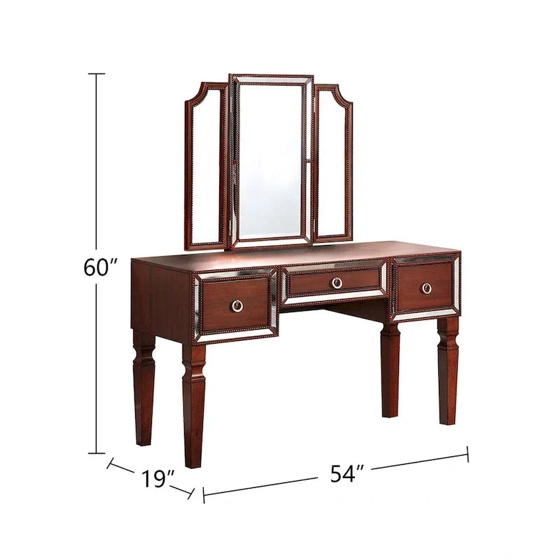 Ensemble coiffeuse avec tabouret en tissu et bois