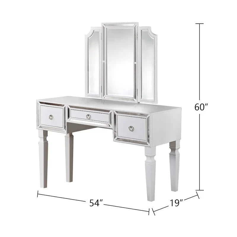 Ensemble coiffeuse avec tabouret en tissu et bois