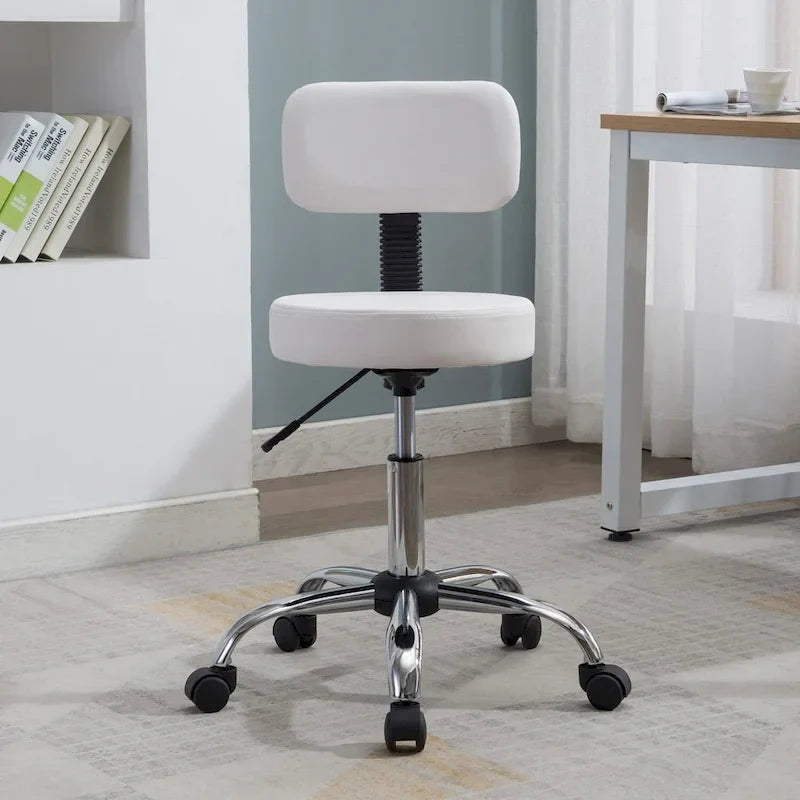 Tabouret de travail roulant réglable avec siège en similicuir et repose-pieds pliable, tabouret polyvalent pour bureau à domicile, coiffeuse,