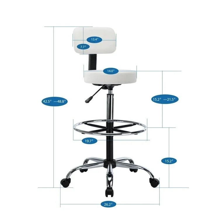Tabouret de travail roulant réglable avec siège en similicuir et repose-pieds pliable, tabouret polyvalent pour bureau à domicile, coiffeuse,