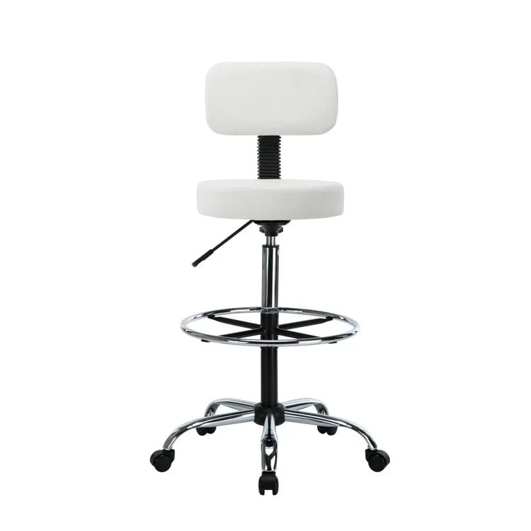Tabouret de travail roulant réglable avec siège en similicuir et repose-pieds pliable, tabouret polyvalent pour bureau à domicile, coiffeuse,