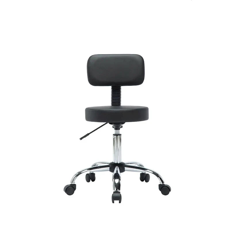 Tabouret de travail roulant réglable avec siège en similicuir et repose-pieds pliable, tabouret polyvalent pour bureau à domicile, coiffeuse,