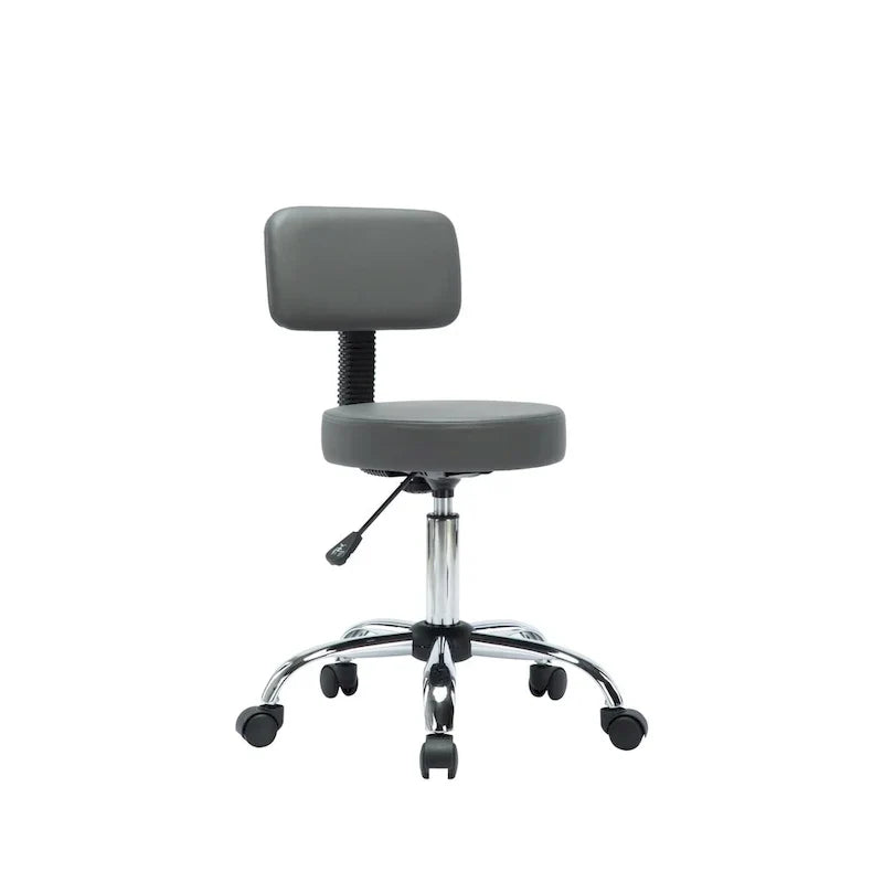 Tabouret de travail roulant réglable avec siège en similicuir et repose-pieds pliable, tabouret polyvalent pour bureau à domicile, coiffeuse,