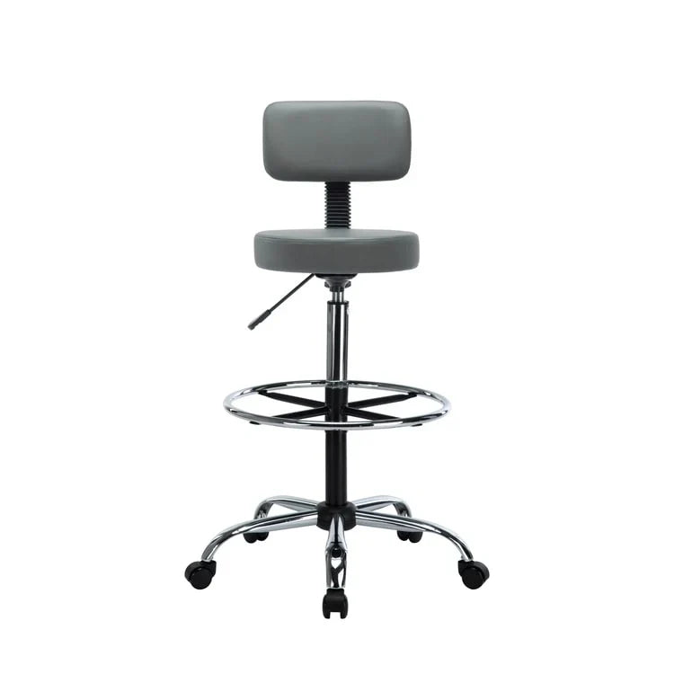 Tabouret de travail roulant réglable avec siège en similicuir et repose-pieds pliable, tabouret polyvalent pour bureau à domicile, coiffeuse,