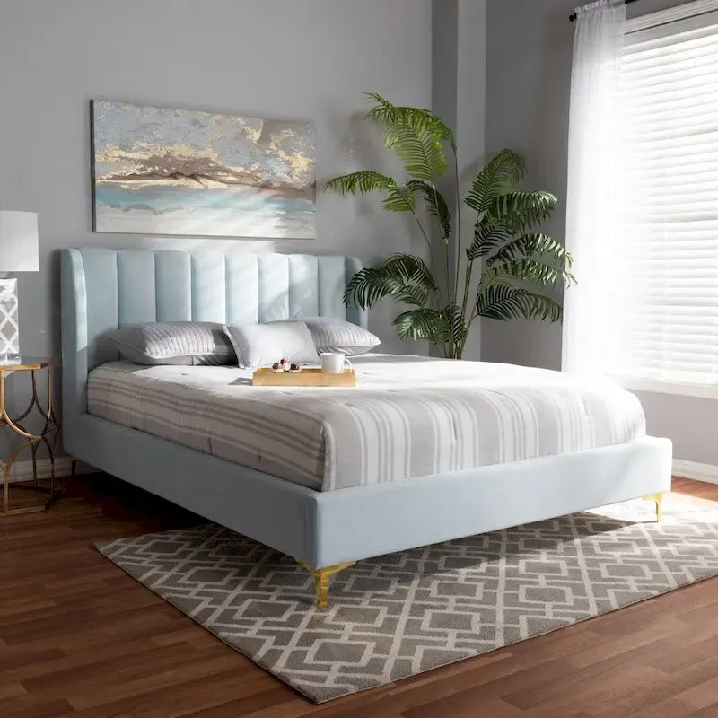 Lit plateforme Silver Orchid Bruce Glam en tissu velours