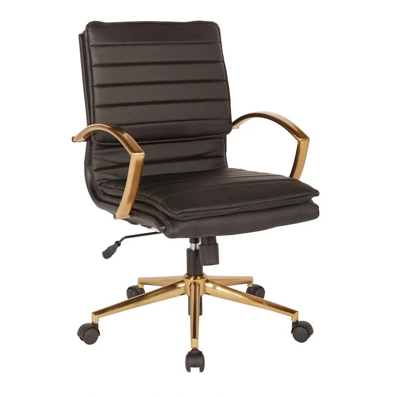 Chaise de bureau mi-hauteur en similicuir avec base dorée OSP Home Furnishings