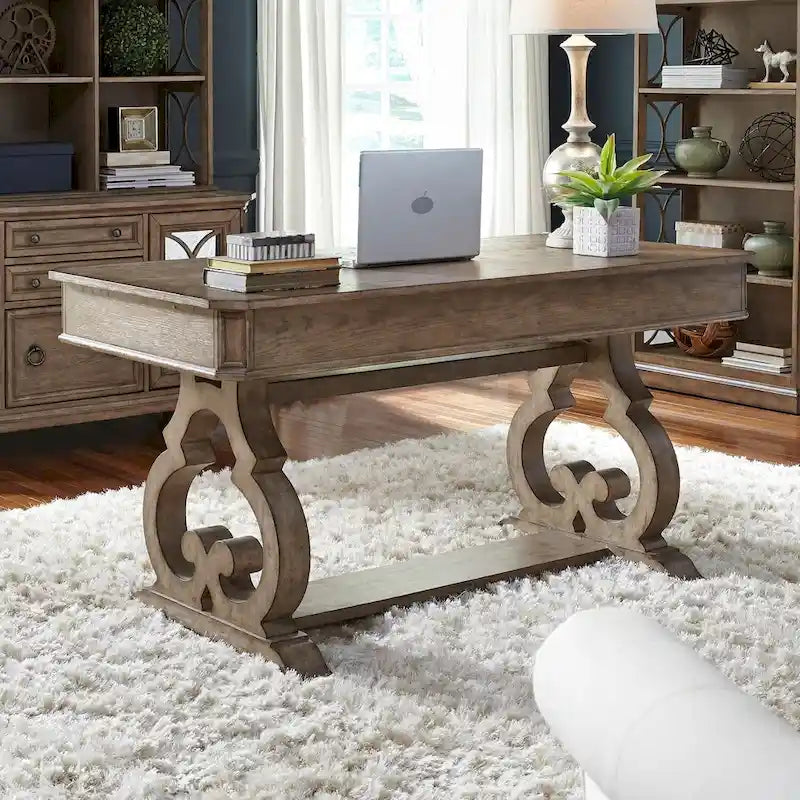 Bureau d'écriture Copper Grove Simply Elegant blanc, marron et taupe chiné