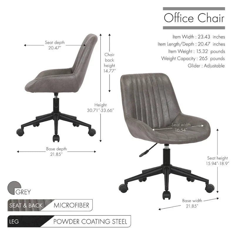 Porthos Home Cabe Chaise de bureau pivotante, Revêtement en microfibre