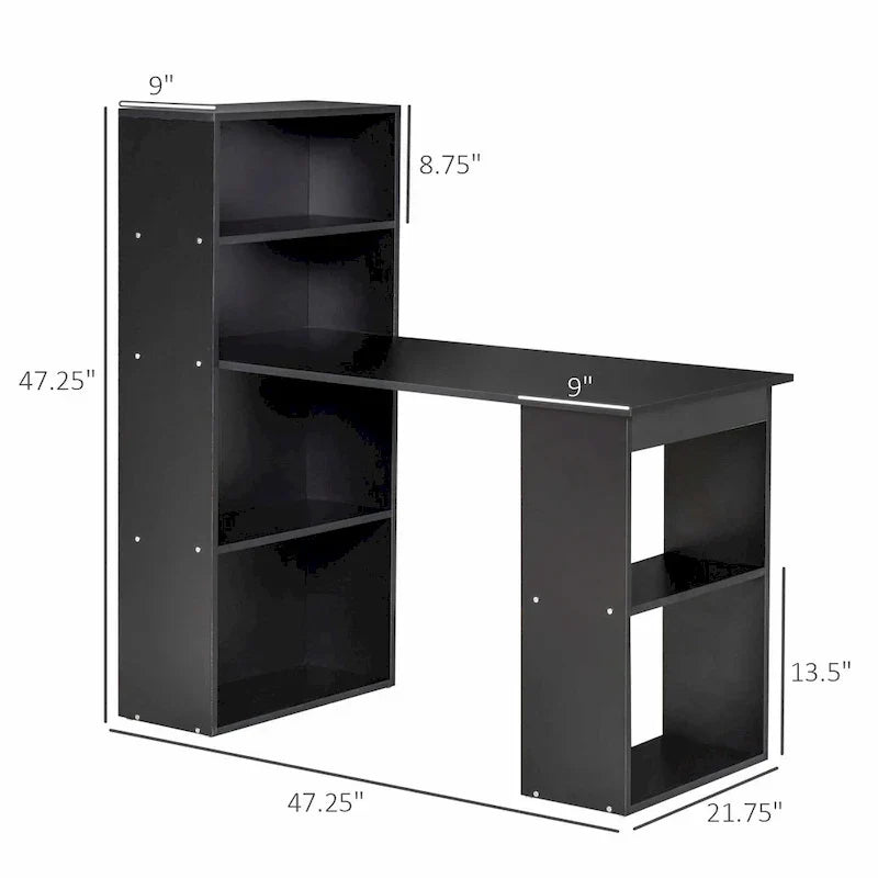 HOMCOM Bureau informatique compact et moderne avec étagères de rangement à 6 niveaux, table d'écriture avec bibliothèque pour le bureau à domicile