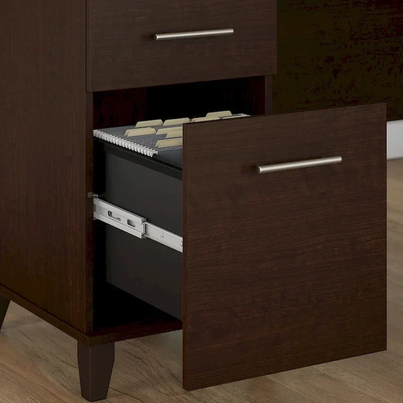 Bureau de 72 po de large avec huche et bibliothèque à 5 étagères Somerset, gris cendré