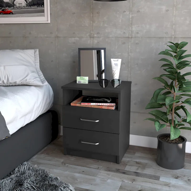 Table de chevet FM Furniture Oklahoma avec deux tiroirs et une étagère