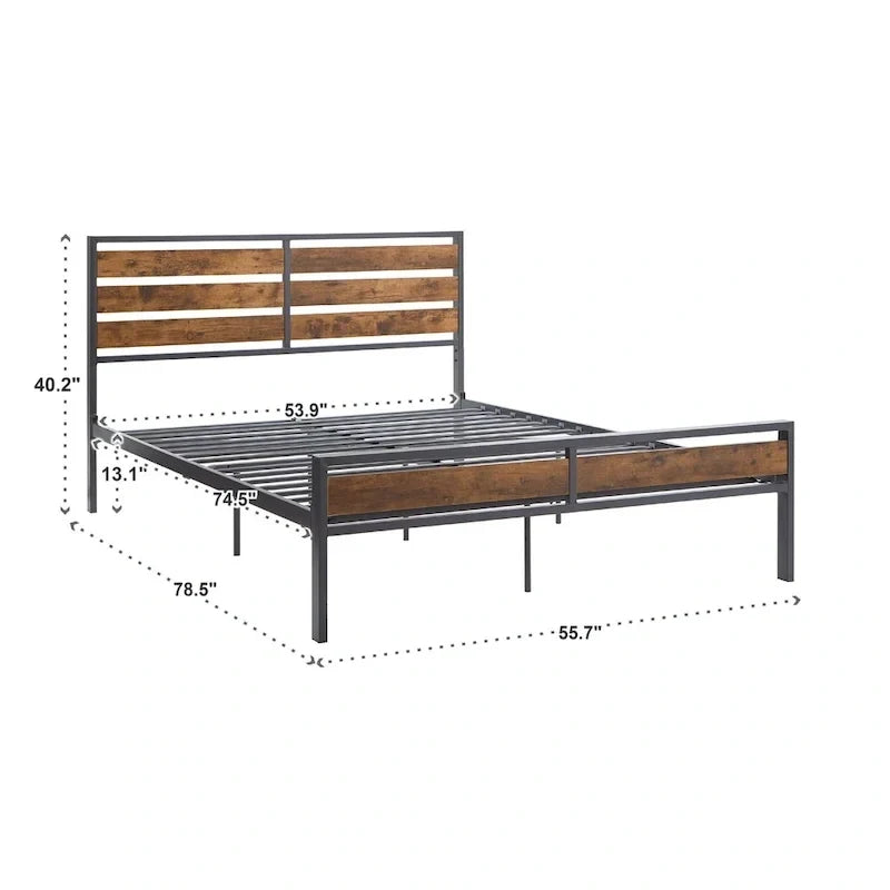 Lit plateforme bas en métal Aabira avec panneaux finition bois par iNSPIRE Q Classic