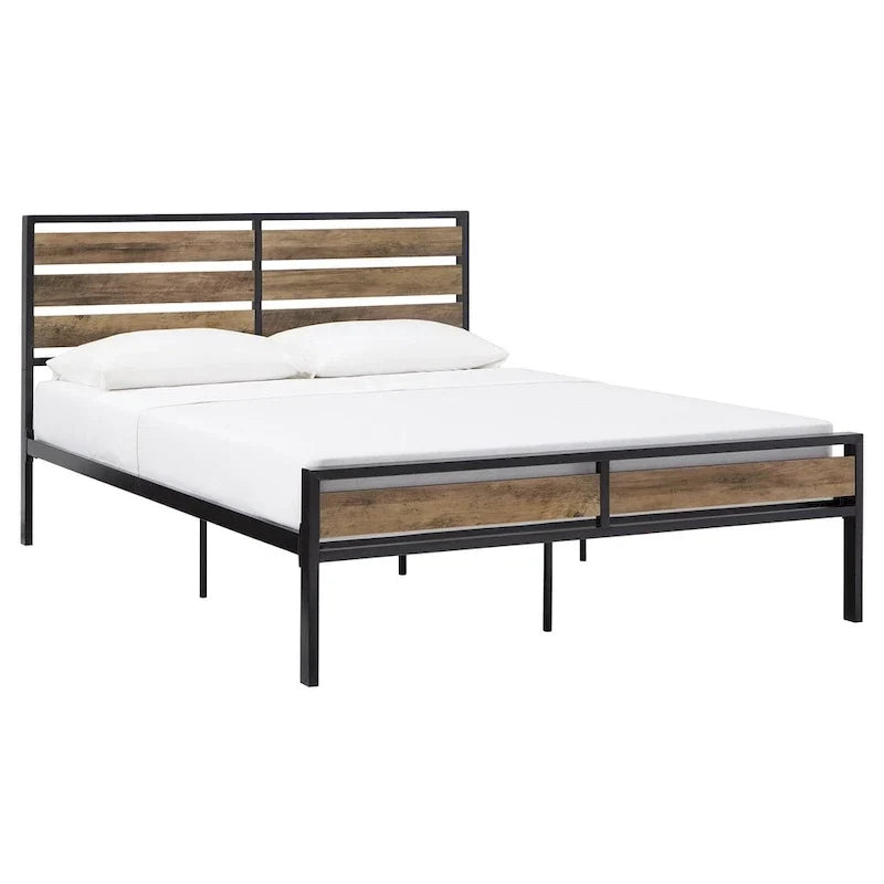 Lit plateforme bas en métal Aabira avec panneaux finition bois par iNSPIRE Q Classic
