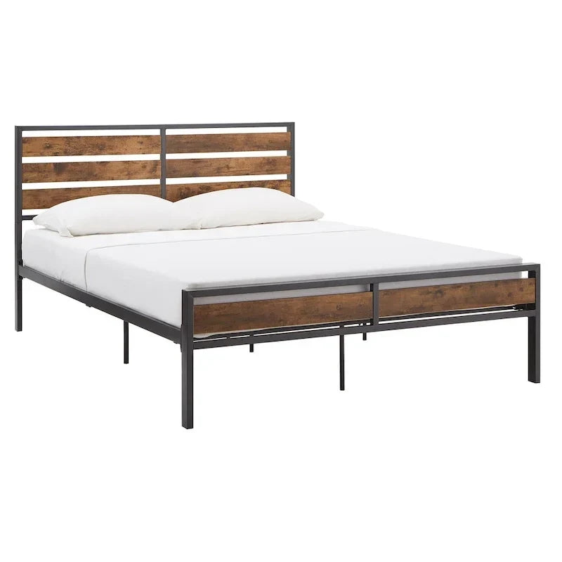 Lit plateforme bas en métal Aabira avec panneaux finition bois par iNSPIRE Q Classic