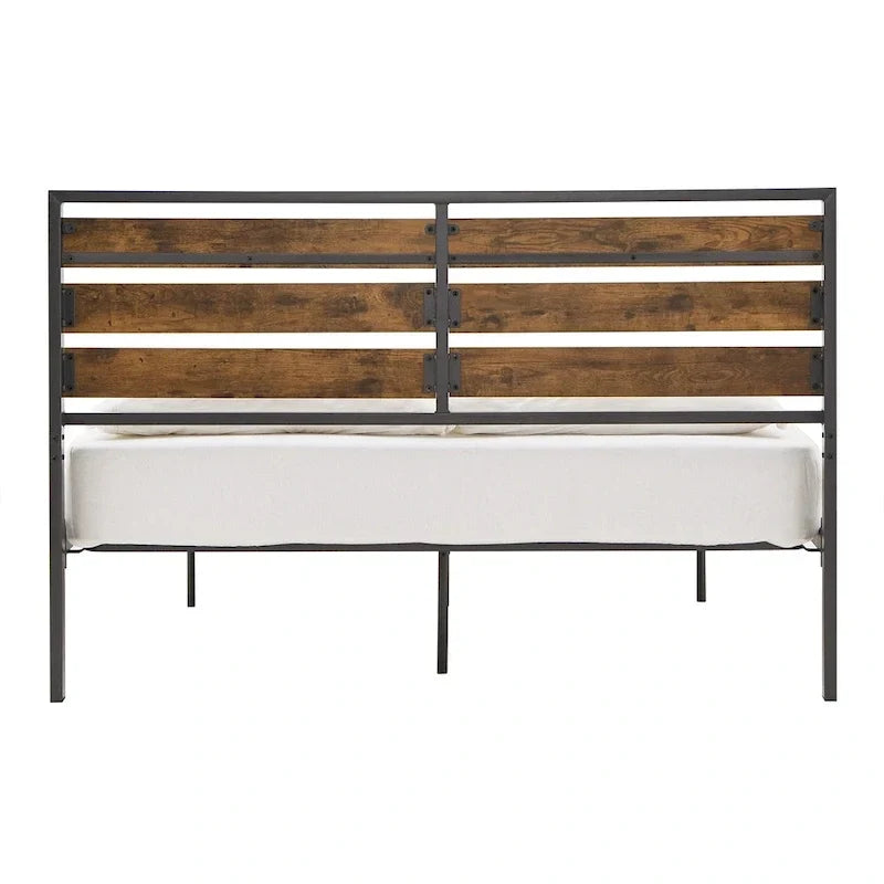 Lit plateforme bas en métal Aabira avec panneaux finition bois par iNSPIRE Q Classic
