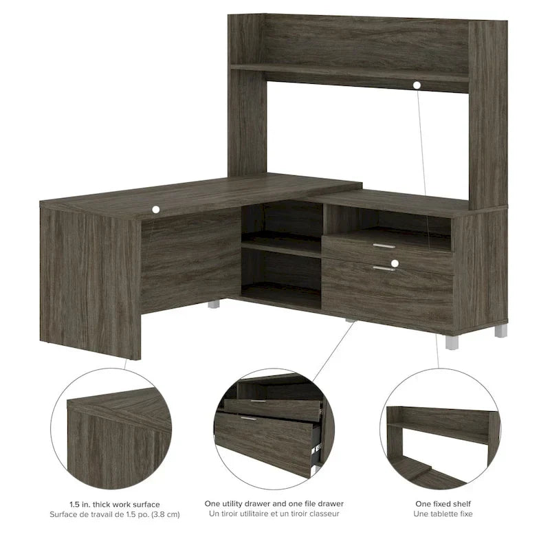 Bureau en L Pro-Linea avec huche ouverte