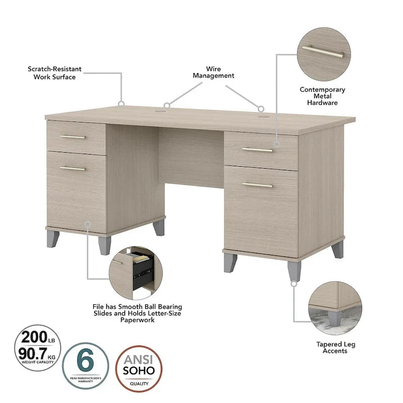 Bureau de 60W Somerset avec armoire et bibliothèque à 5 étagères