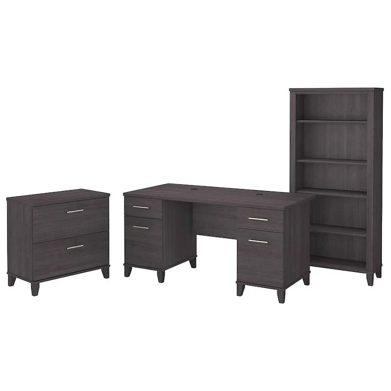 Bureau de 60W Somerset avec armoire et bibliothèque à 5 étagères
