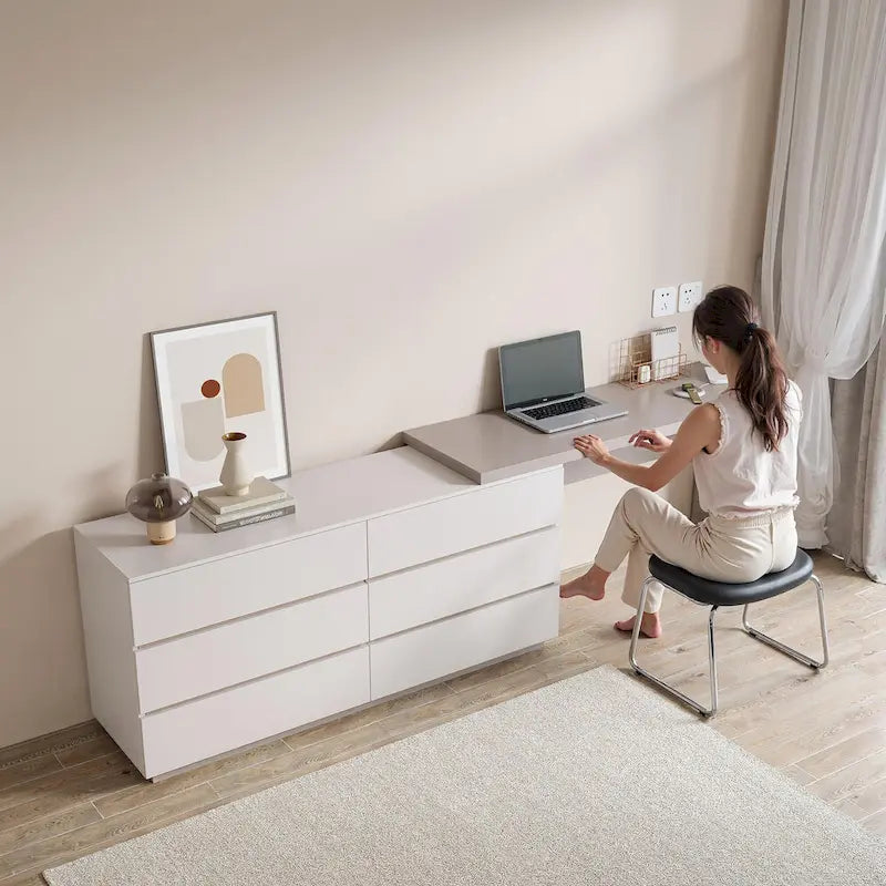 97.63 Meuble commode de bureau moderne extensible avec 6 tiroirs