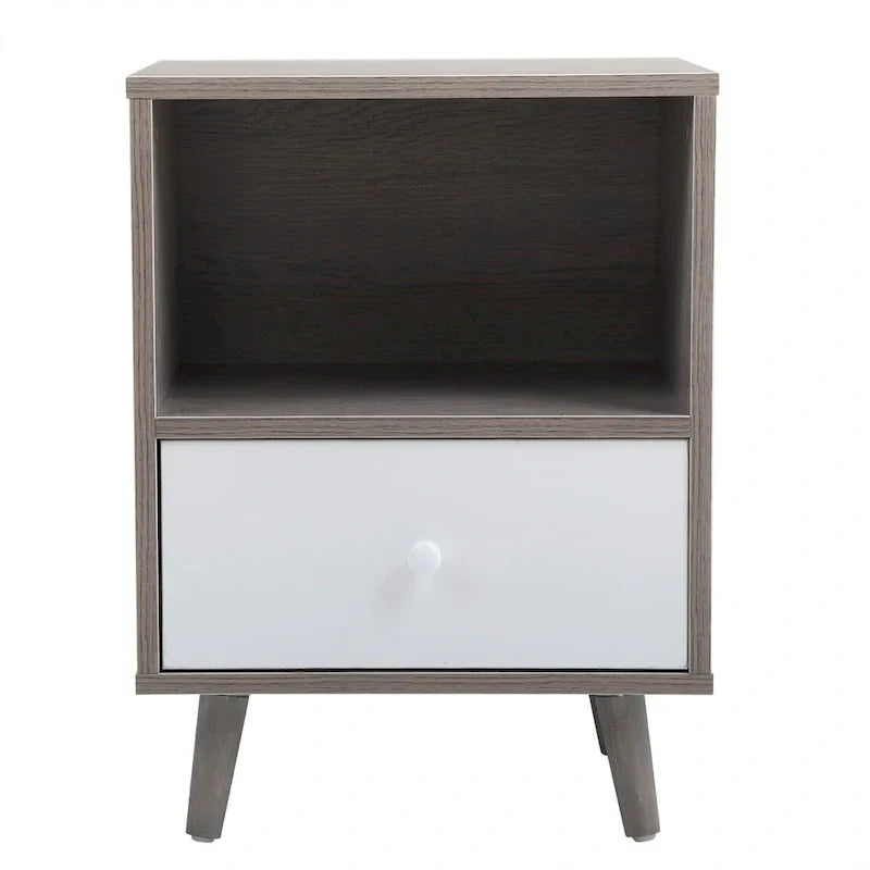 Table de chevet en bois avec tiroir et compartiment de rangement ouvert, lot de 2, Gris