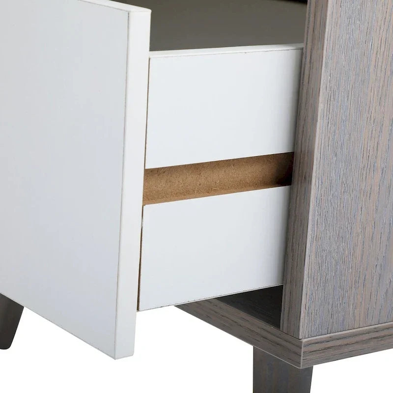 Table de chevet en bois avec tiroir et compartiment de rangement ouvert, lot de 2, Gris