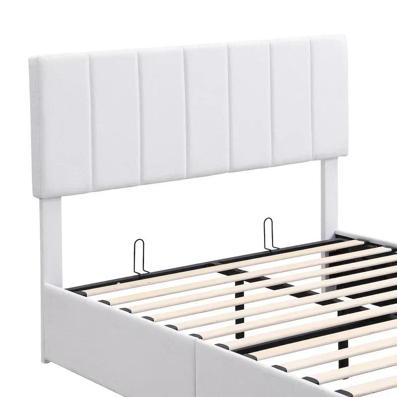 Lit plateforme rembourré avec système de rangement hydraulique -
