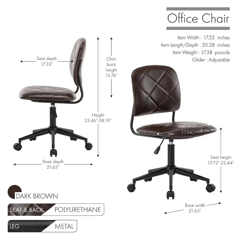 Chaise de bureau pivotante Porthos Home Kibe, revêtement en similicuir capitonné