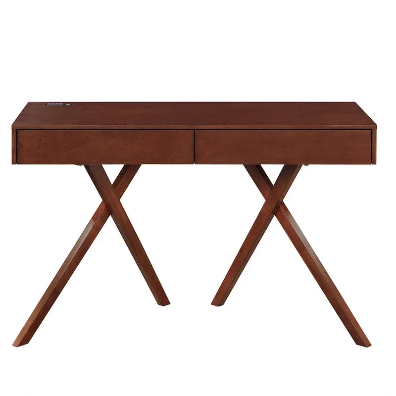 Bureau Foli Transitional de 47 po en bois avec 2 tiroirs, ports USB et prises électriques par Furniture of America