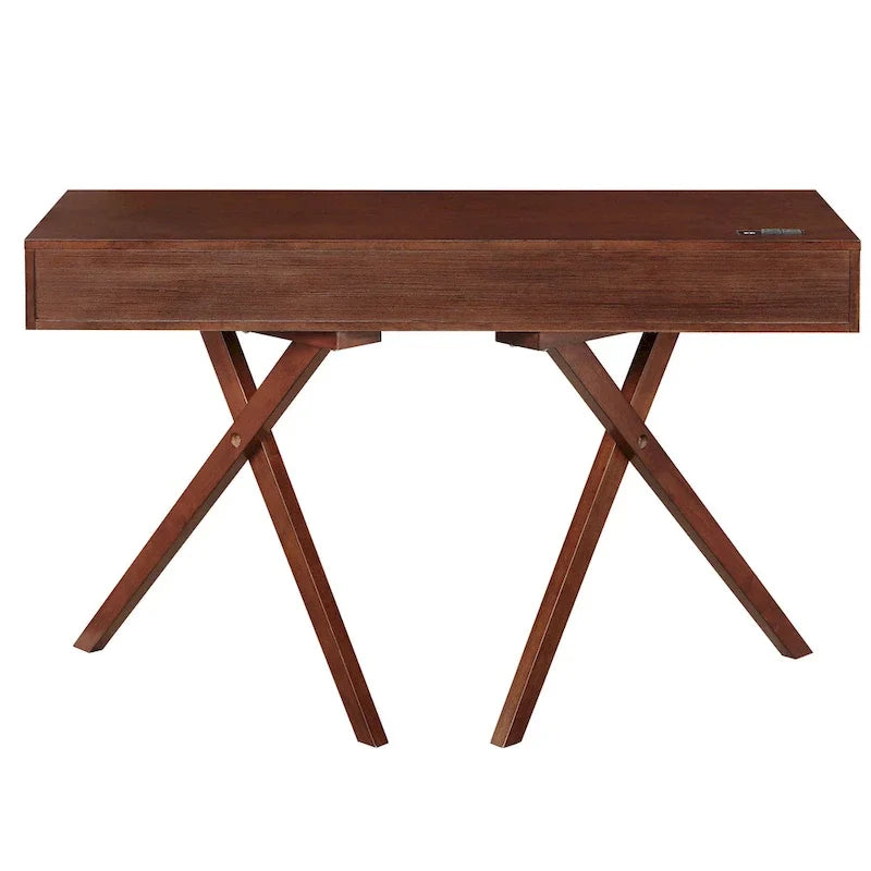 Bureau Foli Transitional de 47 po en bois avec 2 tiroirs, ports USB et prises électriques par Furniture of America