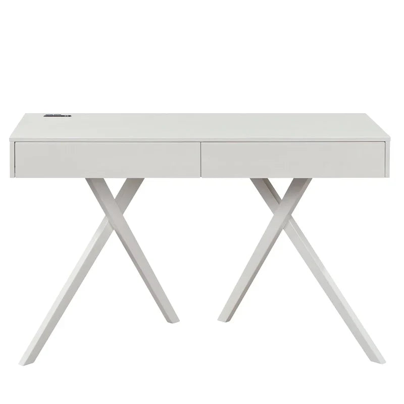Bureau Foli Transitional de 47 po en bois avec 2 tiroirs, ports USB et prises électriques par Furniture of America
