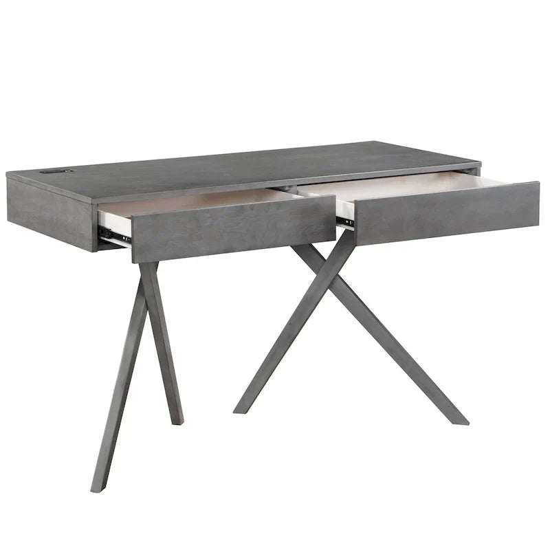 Bureau Foli Transitional de 47 po en bois avec 2 tiroirs, ports USB et prises électriques par Furniture of America