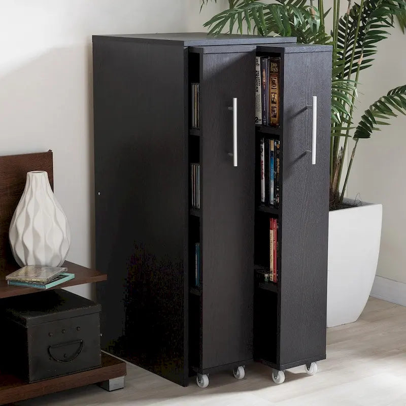 Baxton Studio Lindo – Bibliothèque en bois brun foncé avec deux portes et étagères de rangement