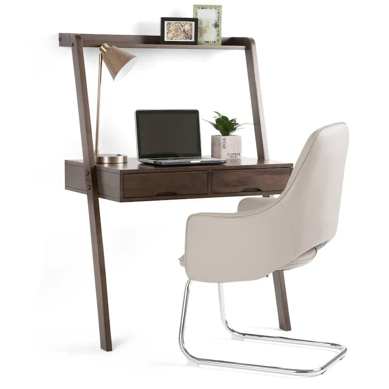 WYNDENHALL Darren Bureau mural contemporain en bois massif de 91 cm de large, couleur noyer chaud