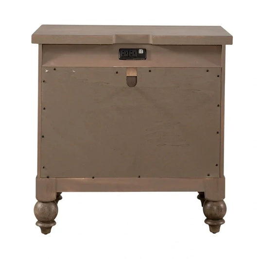 Table de chevet rustique Americana Farmhouse avec 2 tiroirs et station de charge, couleur taupe poudré