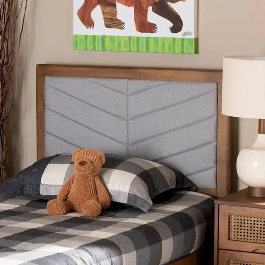 Tête de lit double moderne et contemporaine Iden en tissu et bois gris