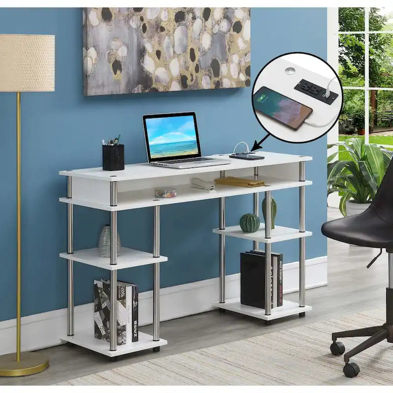 Convenience Concepts Designs2Go Bureau d'étudiant avec station de charge et étagères, sans outils